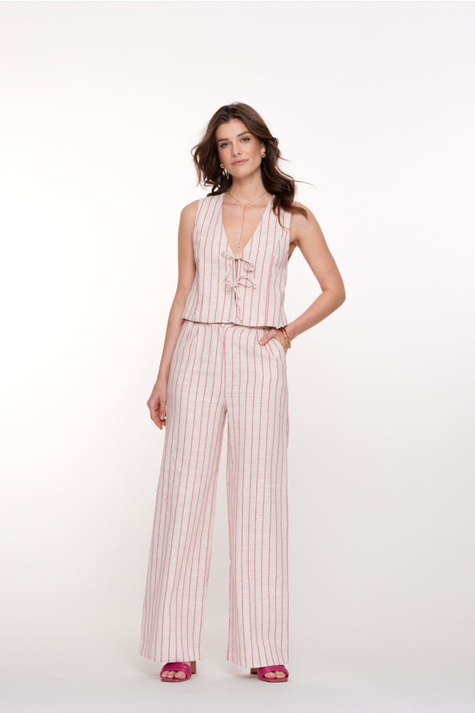 GILET MET STREEP DESSIN EN STRIKDETAIL 54383 20 SAND/PINK